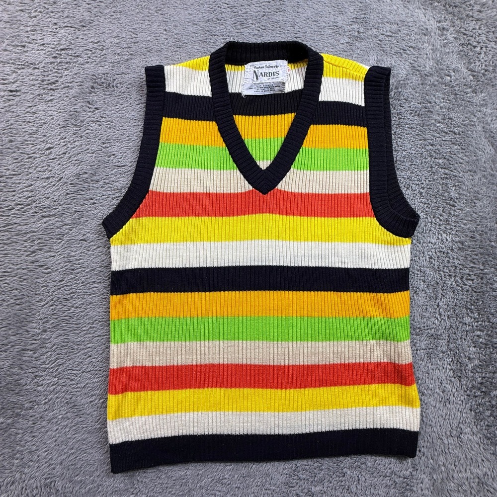 Nardis of Dallas Knit Top Womens M Rainbow Excellent Vintage 70s Ribbed Vest